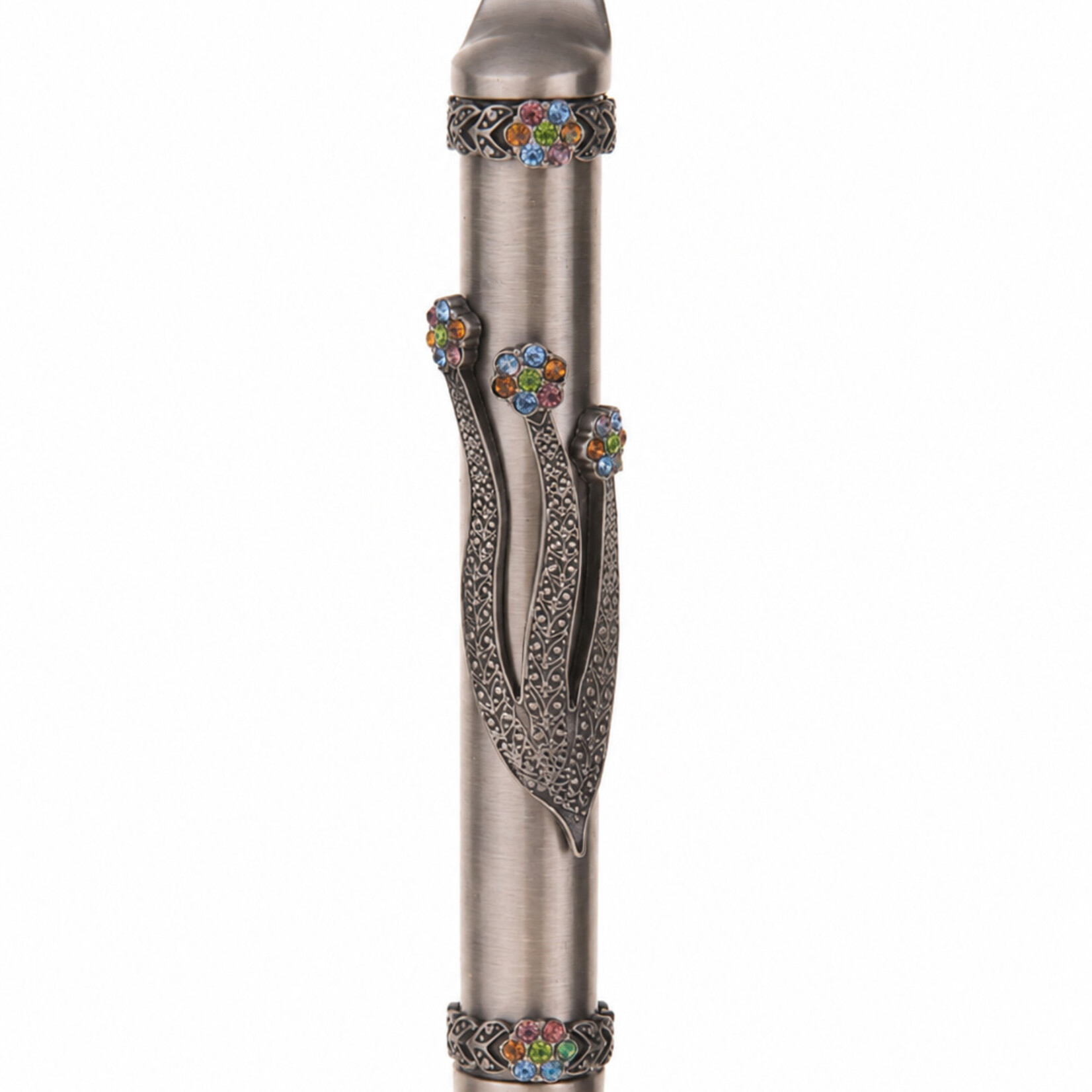 Pewter Mezuzah Case w/ Multicolor Stones