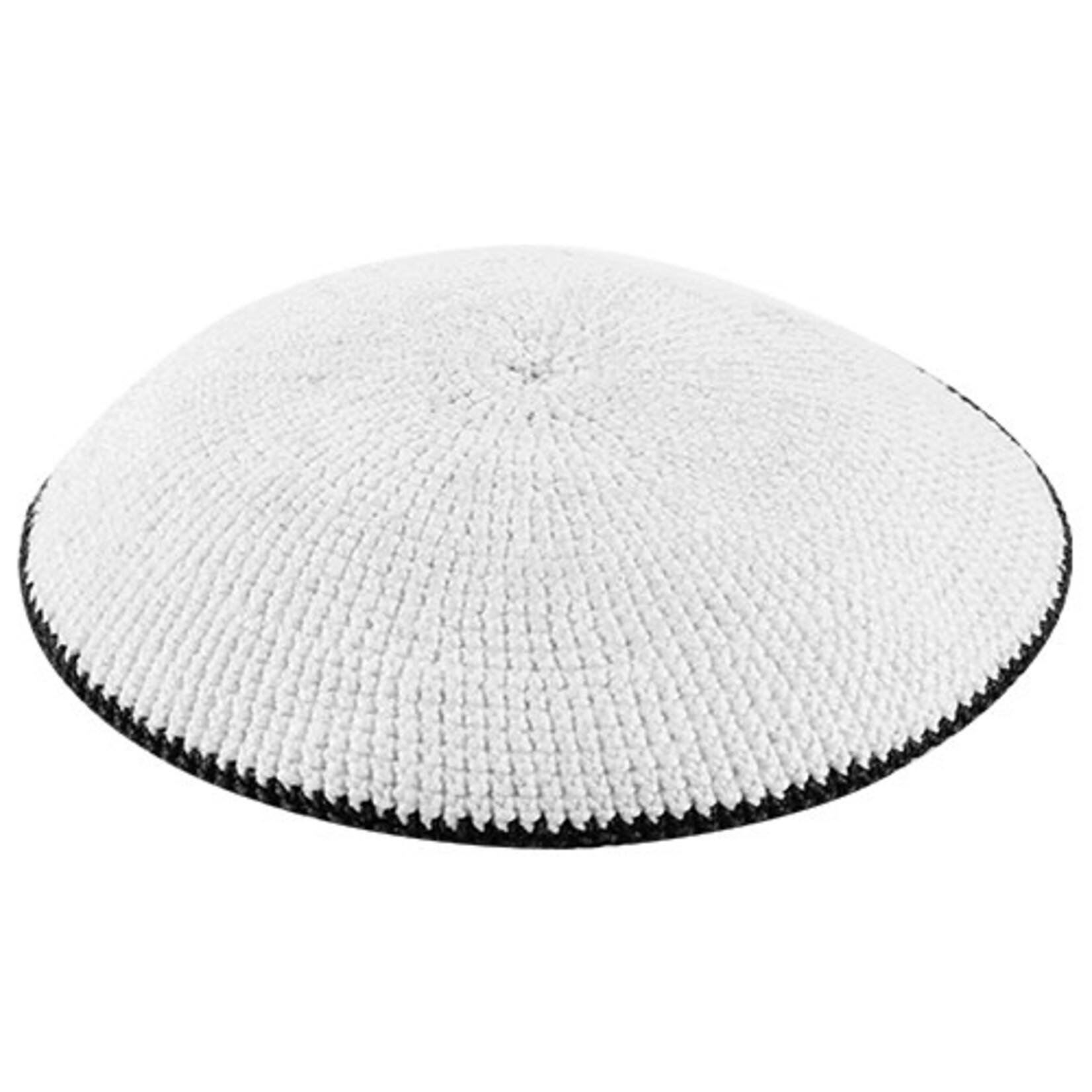 Copy of DMC White Knitted Kippah w/ Silver Rim - 18cm
