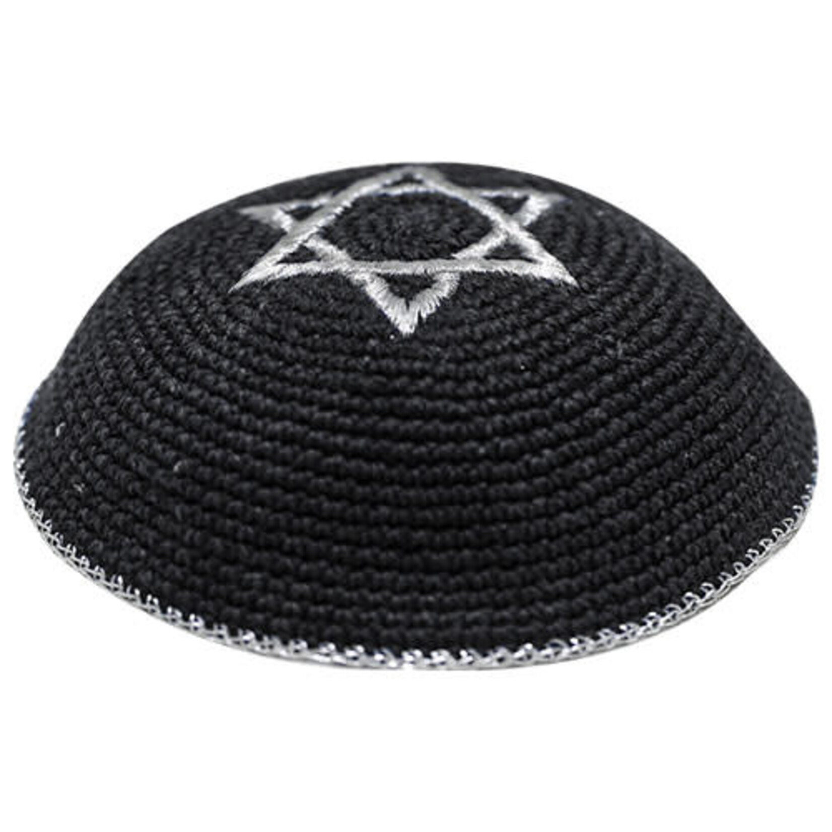 Black Knit Kippah w/ Silver Star of David - 16cm
