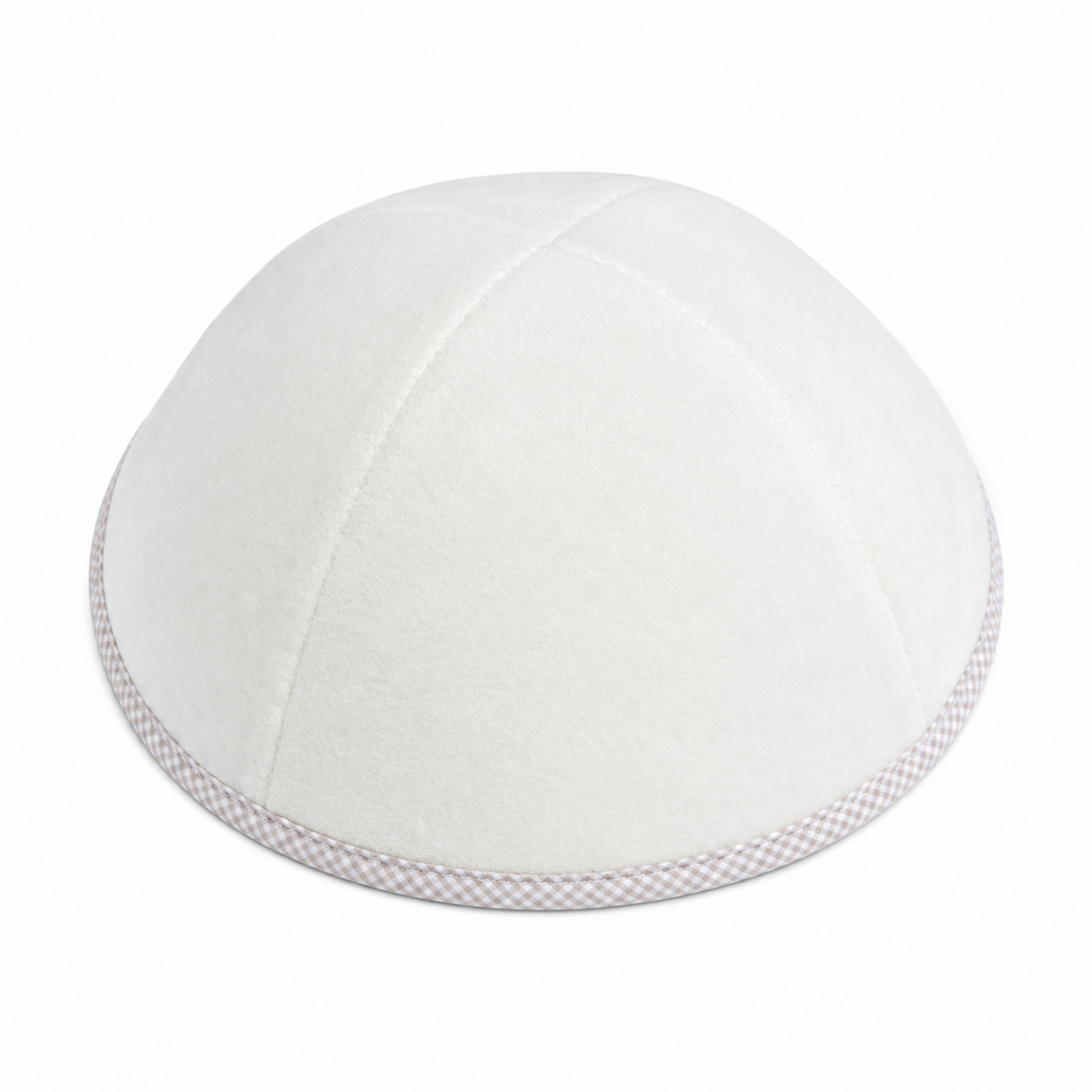 Velvet Off White Kippah w/ Beige Trim - 4