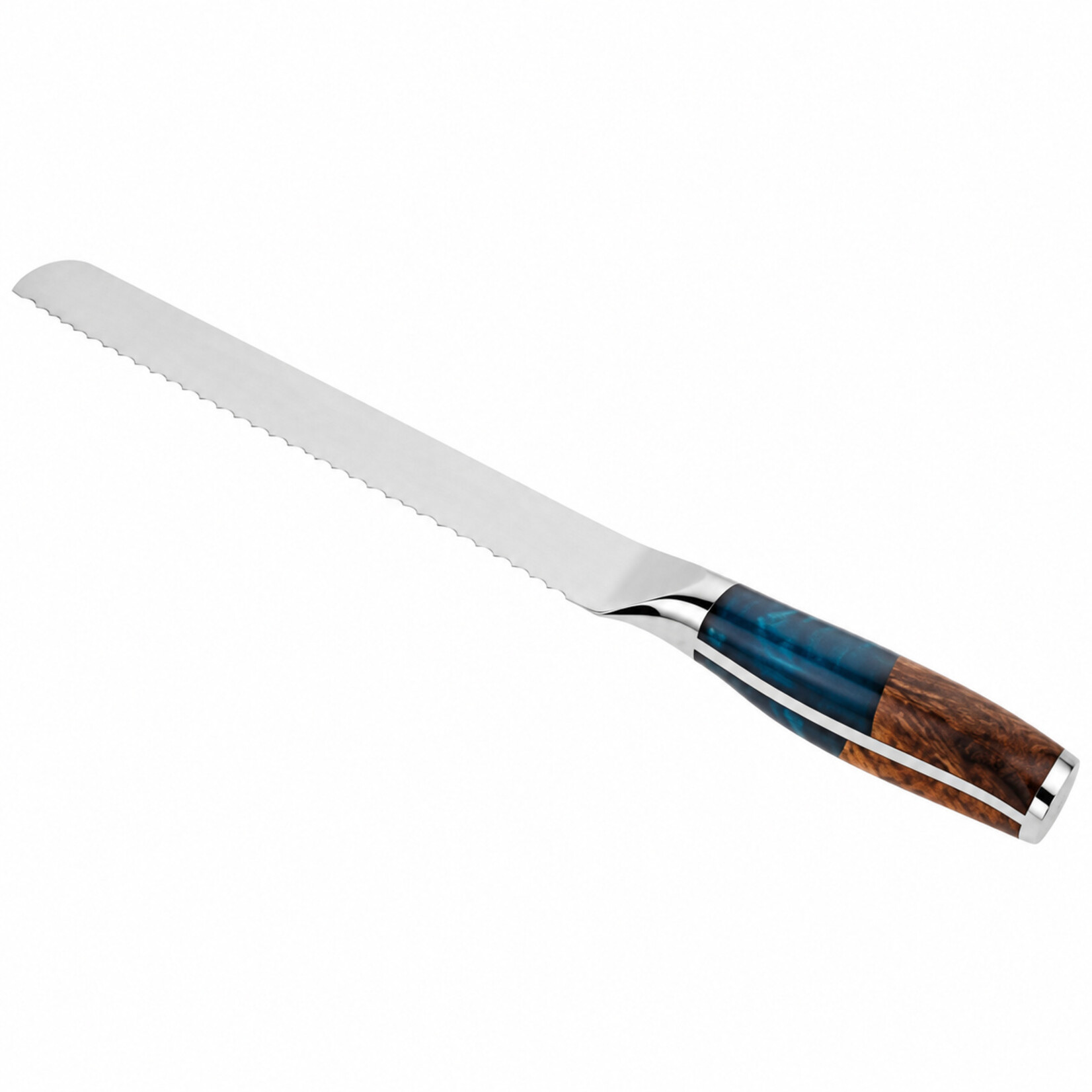 Challah Knife w/Blue and Maple Wood Handle