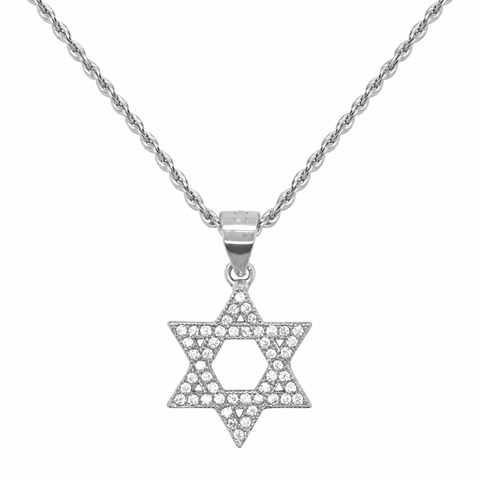 Sterling Silver Cz Small Star of David Pendant on 16" Chain