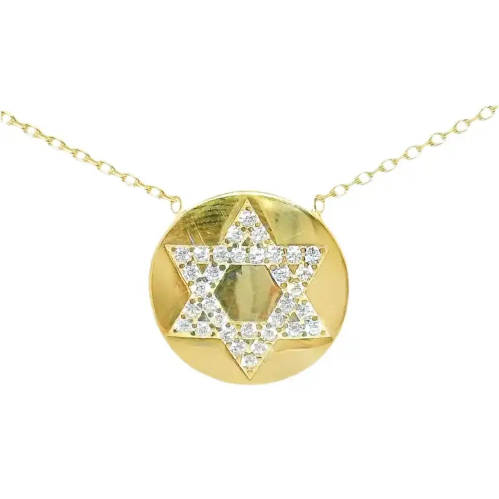 Sterling Silver Gold Plated Cz Star of David Necklace