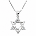 Sterling Silver Intertwined Cz & Plain Star of David Pendant on Chain