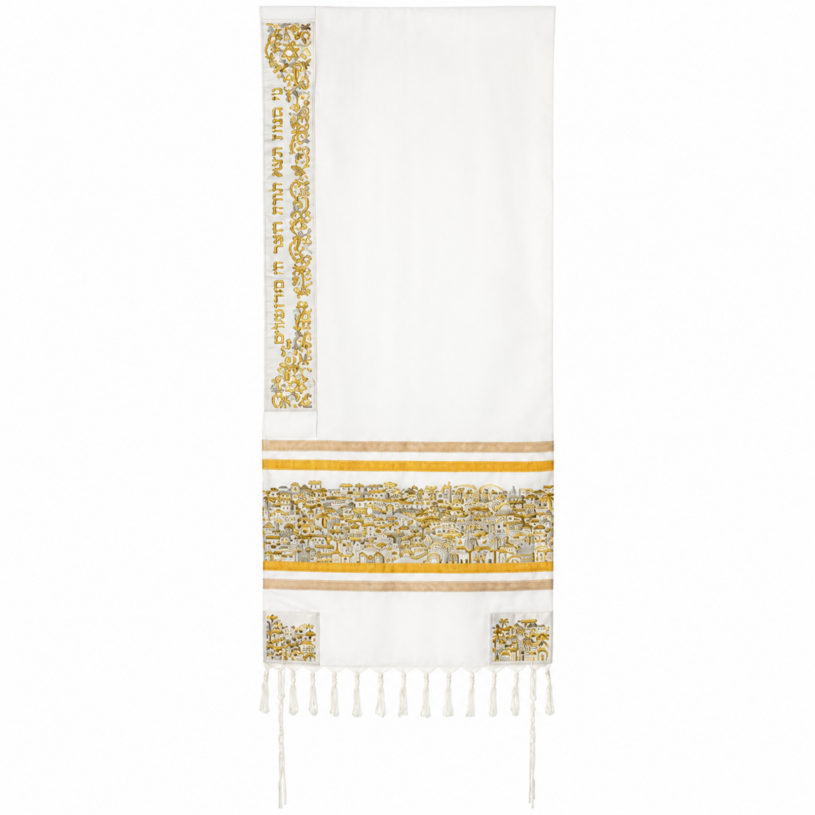 Talit Embroidered Jerusalem - Gold