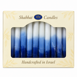 12 Tapered Israeli Shabbat Candles - White & Blue