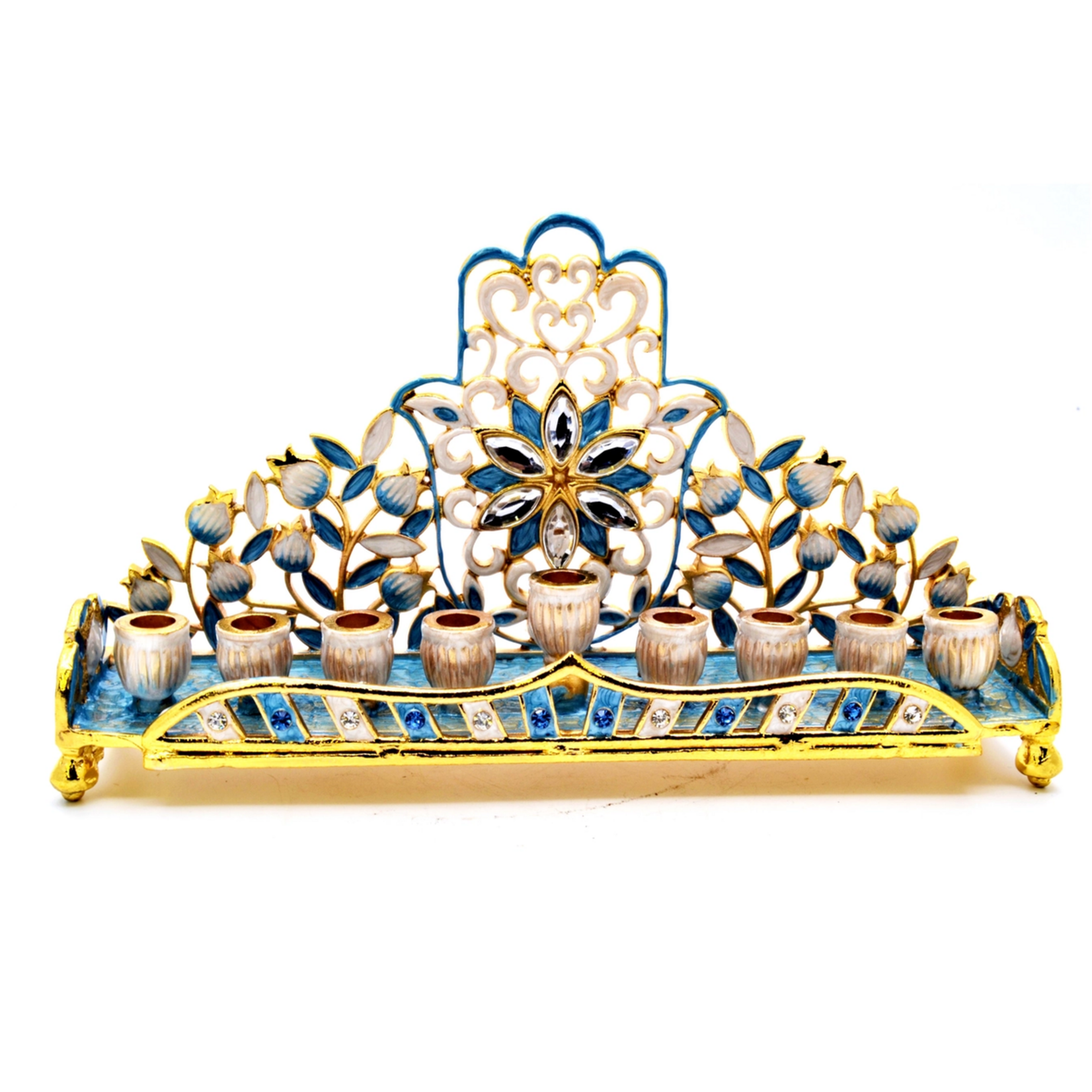 Hamsa Jeweled Menorah - Blue