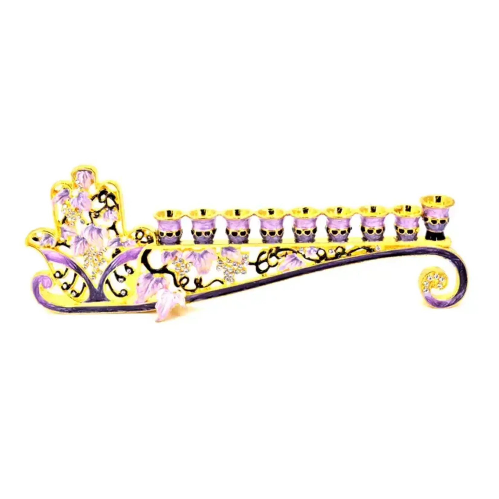 Purple Hamsa Menorah w/ Swarovski Crystals