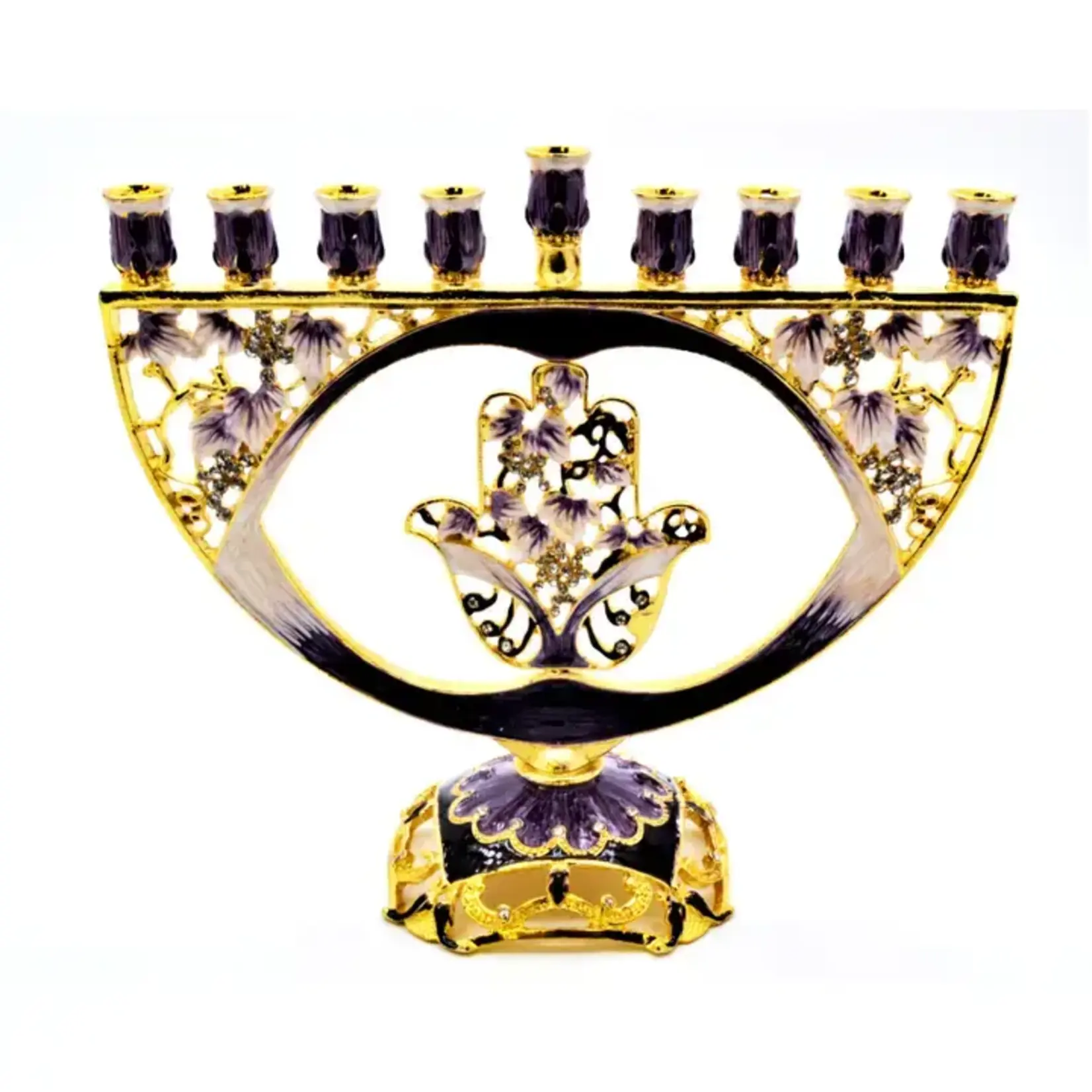 Hamsa Menorah w/ Swarovski Crystals - Purple Large
