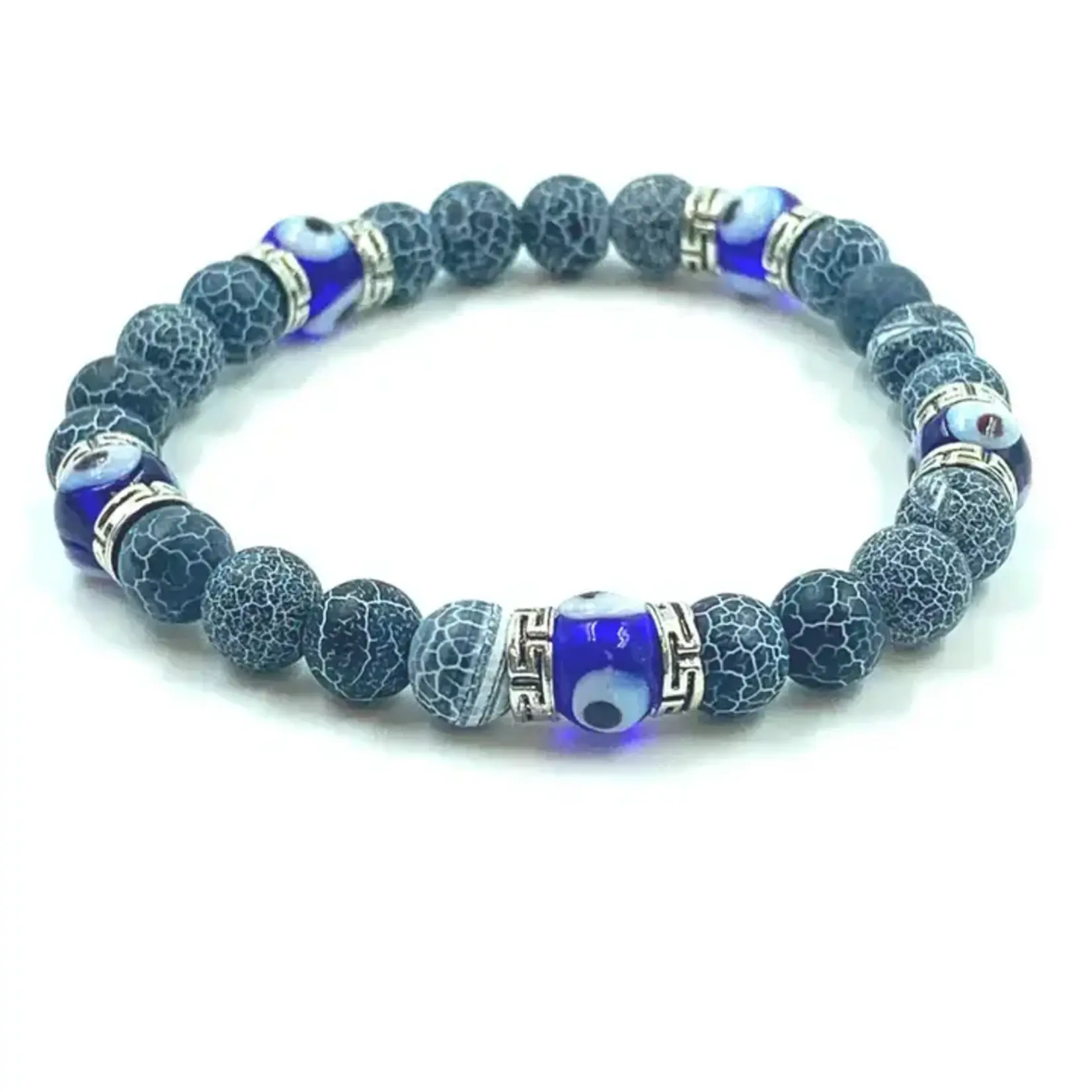 Natural Frost Cracked Agates Stone Beads w/ Evil Eyes