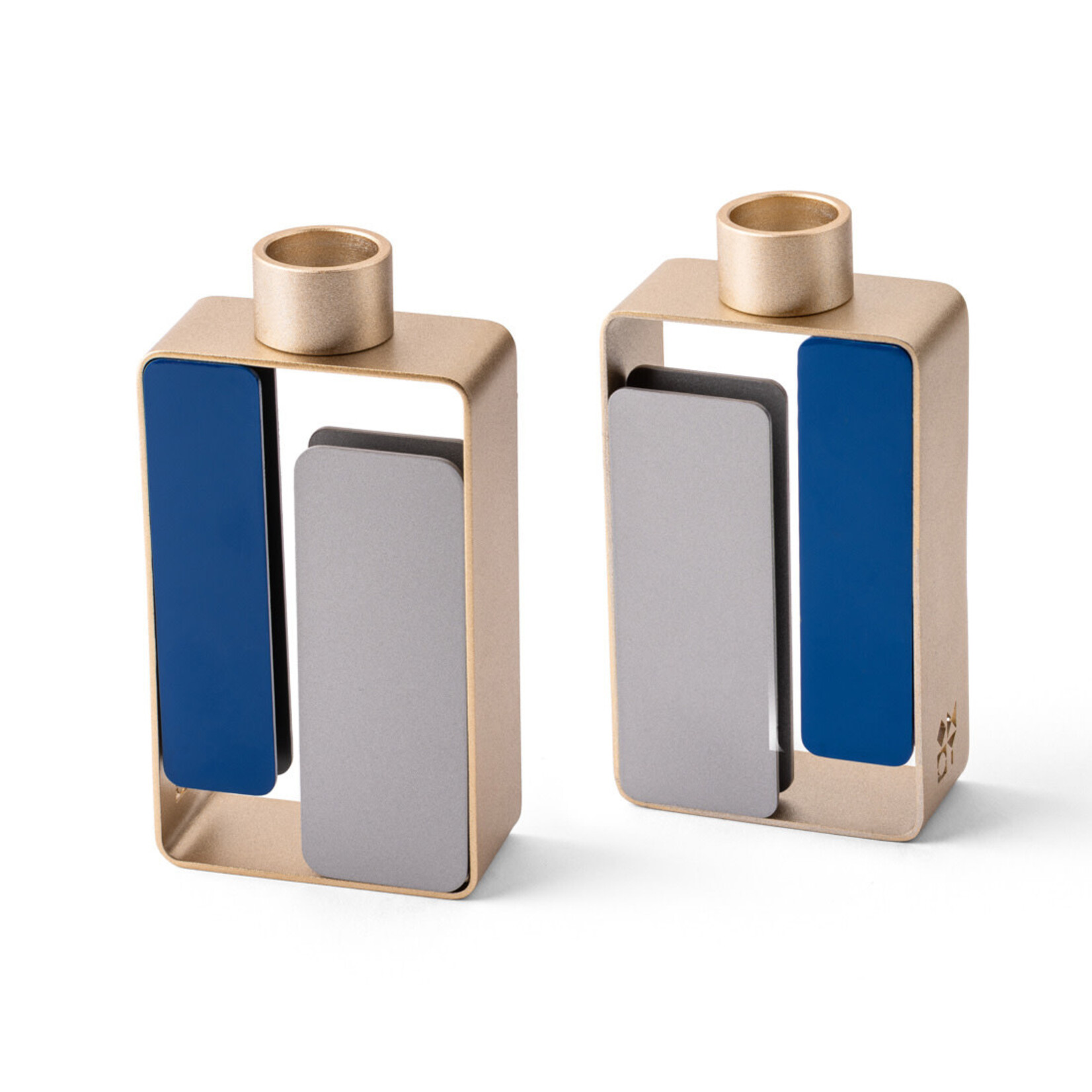 Champagne Candlesticks w/ Silver/Blue