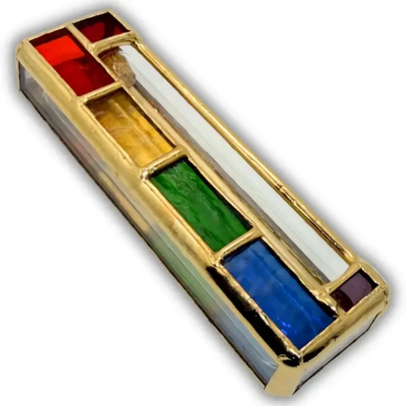 Stained Glass Wedding Mezuzah Case - Rainbow