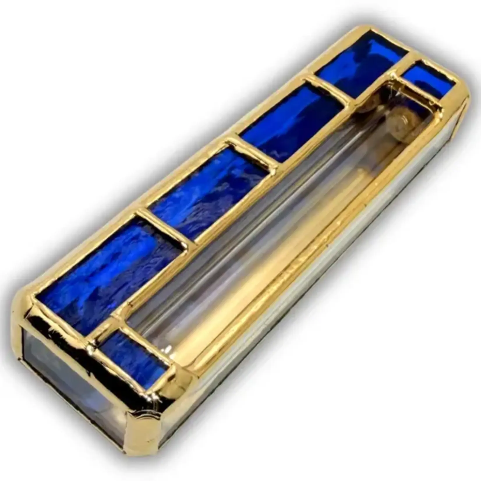 Stained Glass Wedding Mezuzah Case - Blue