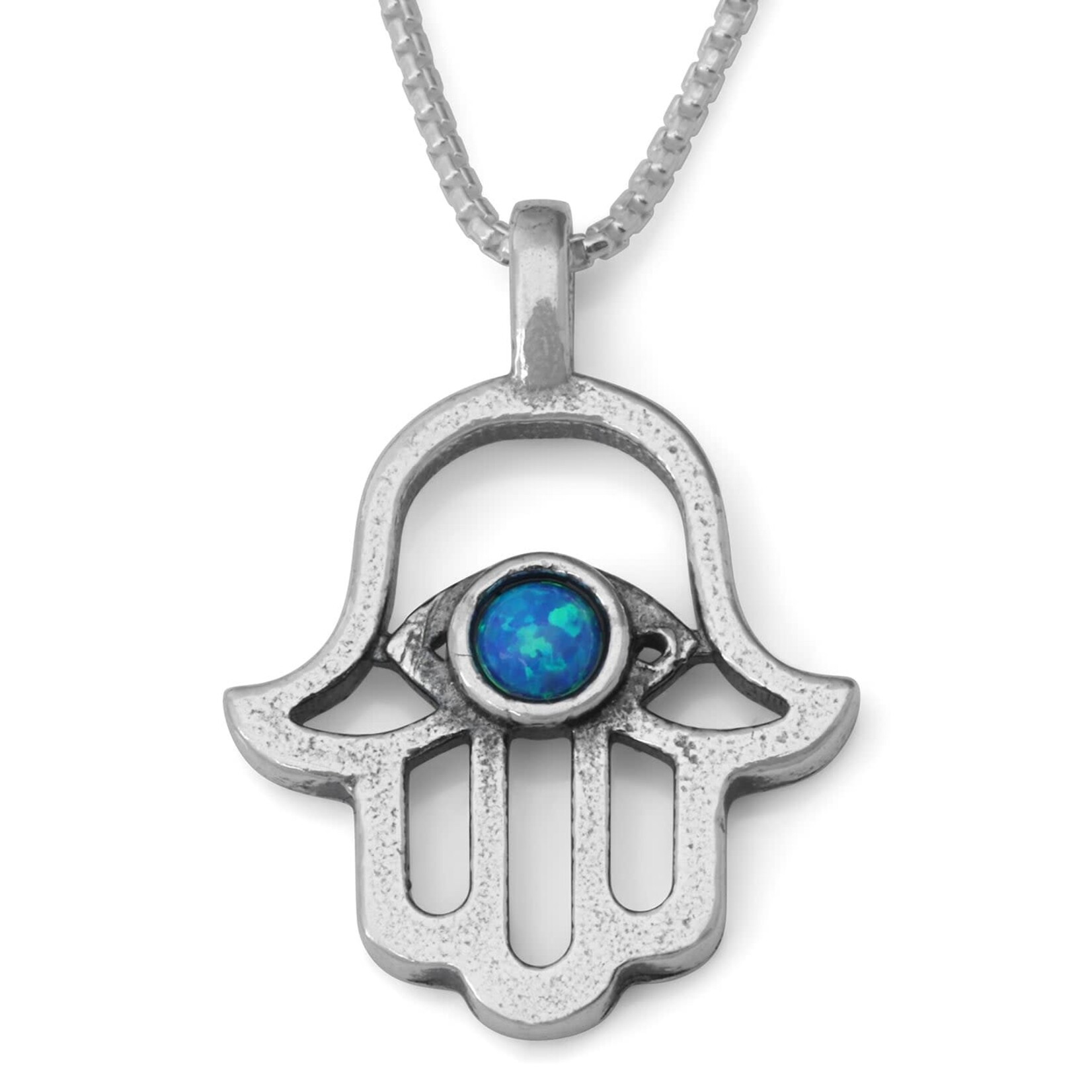 Sterling Silver Hamsa w/ Opal Necklace