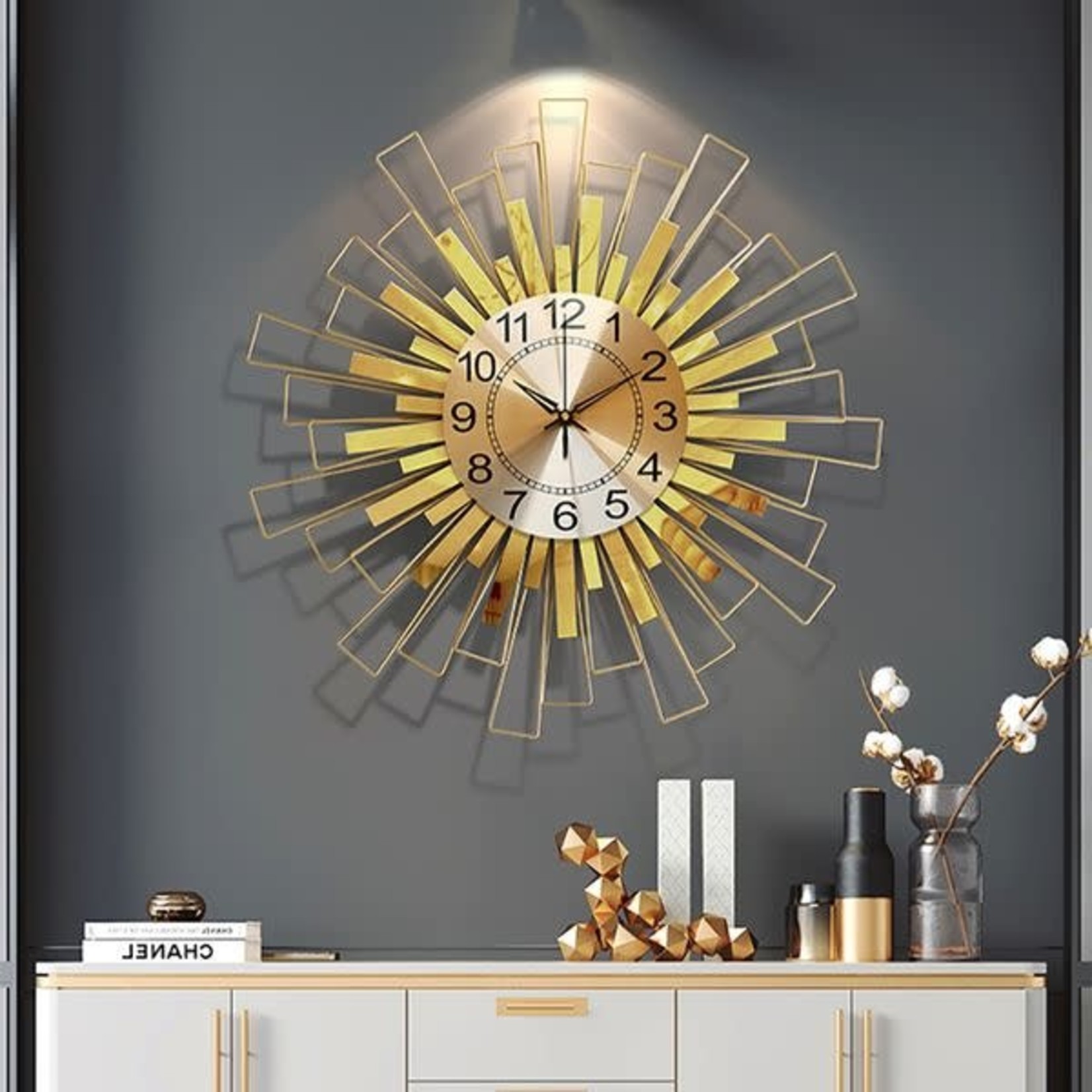 Golden Flower Metal Frame Wall Clock Deluxe Furniture And Crafts