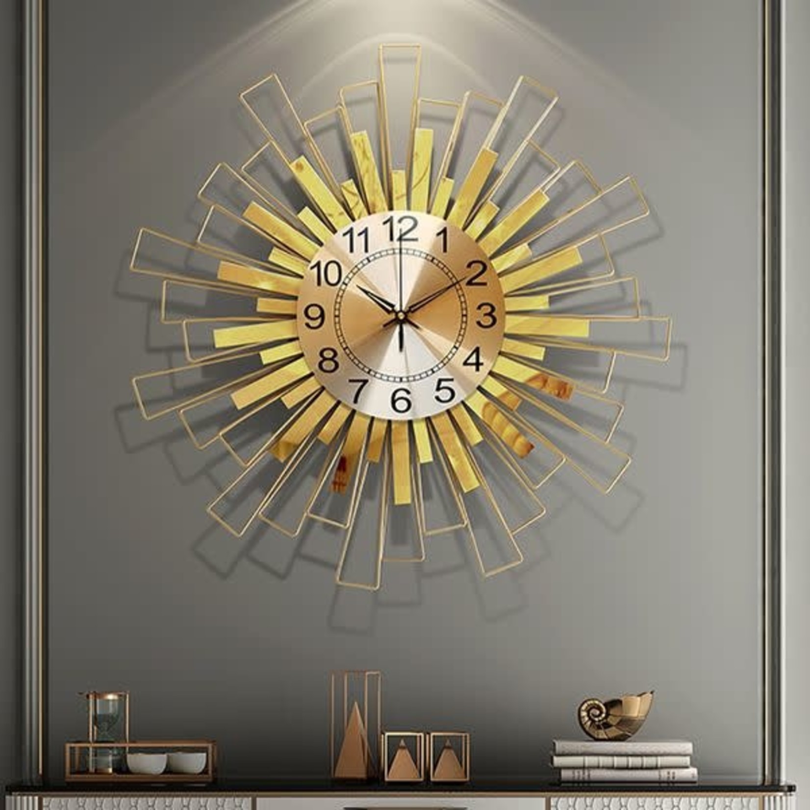 Golden Flower Metal Frame Wall Clock Deluxe Furniture And Crafts