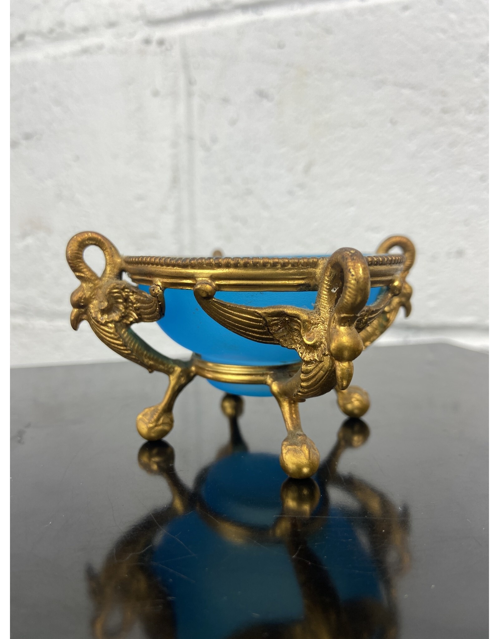 19th Figural Dore Bronze Mounted Blue Opaline Glass Master Salts