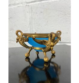 19th Figural Dore Bronze Mounted Blue Opaline Glass Master Salts