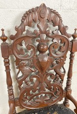Victorian Gothic Revival Hand Carved Walnut Slipper Chair