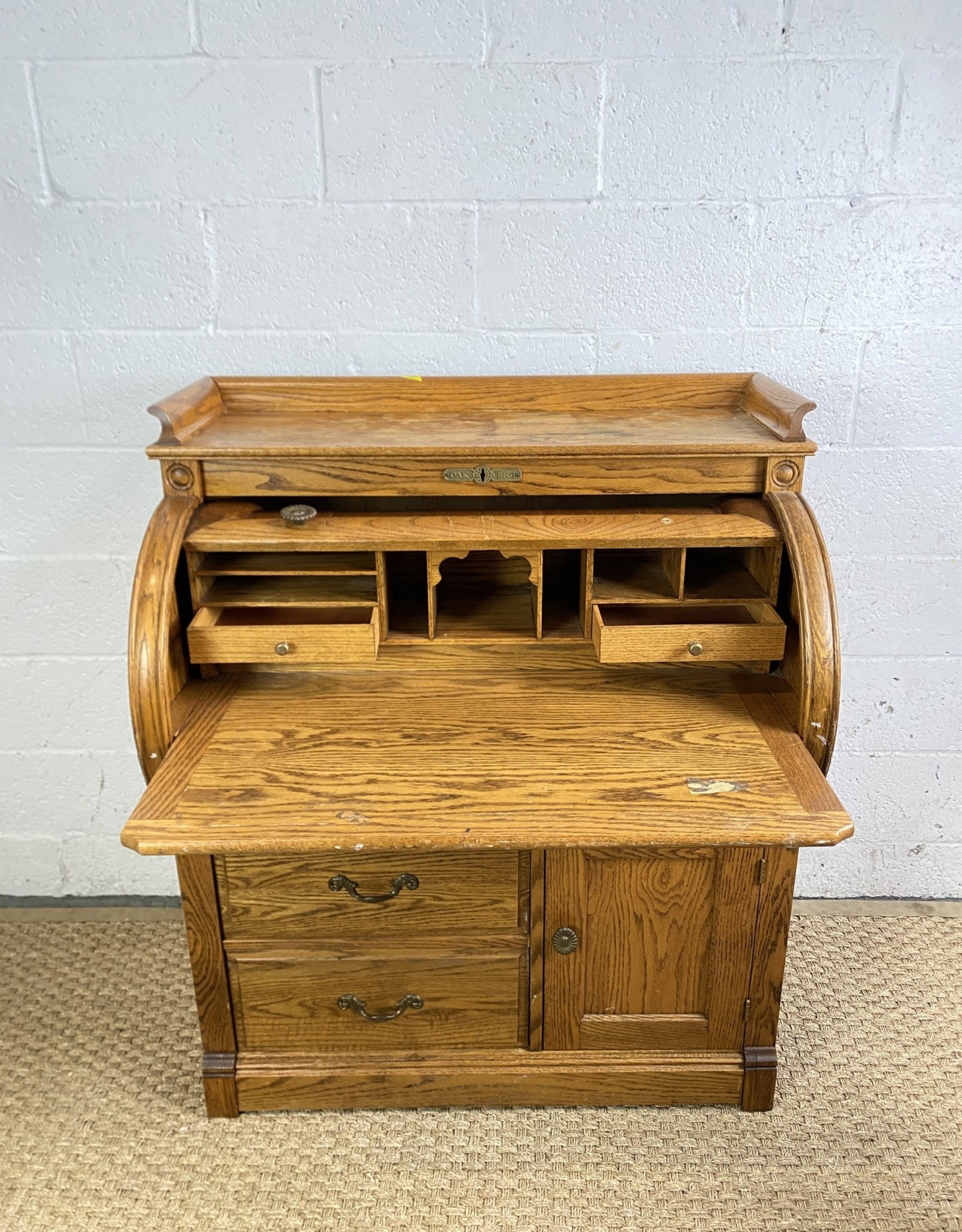 Oak & Burl Victorian Antique RollTop Secretary Desk