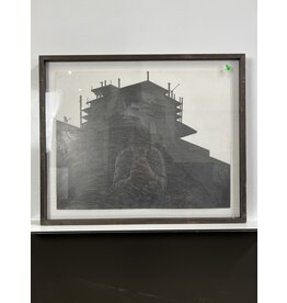 Shadowy, framed charcoal drawing