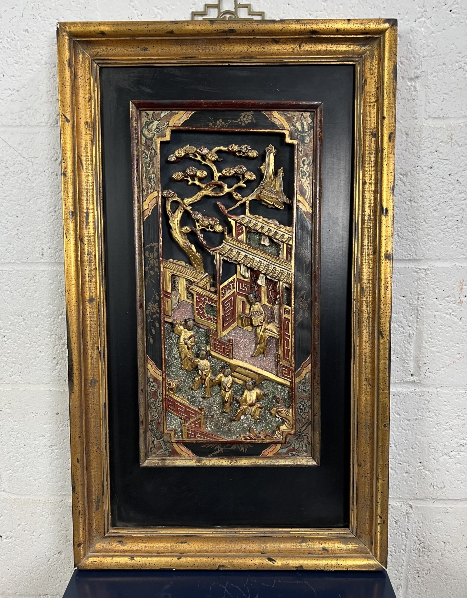 Late Qing Dynasty Framed Gold Gilt Wall Panel