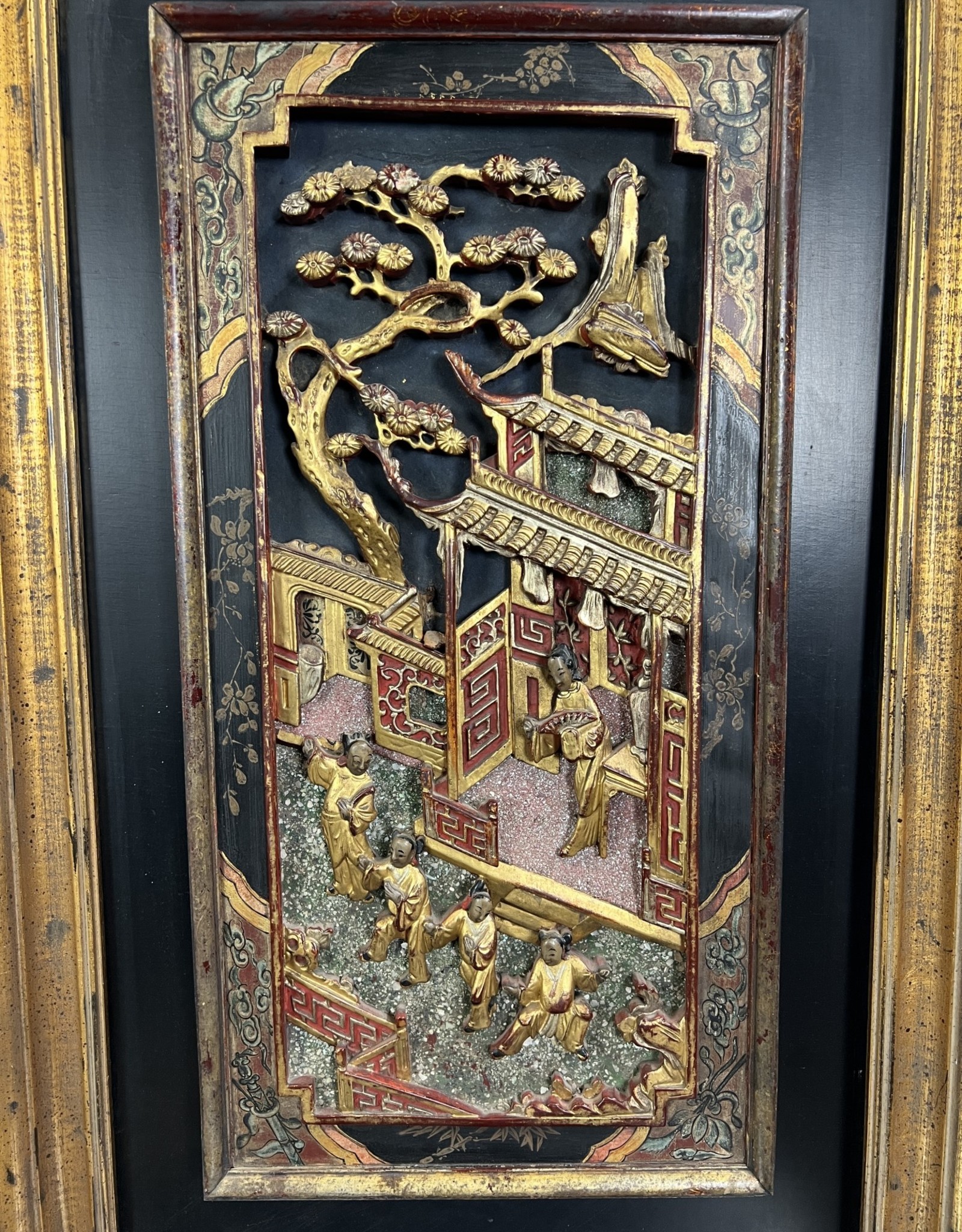 Late Qing Dynasty Framed Gold Gilt Wall Panel