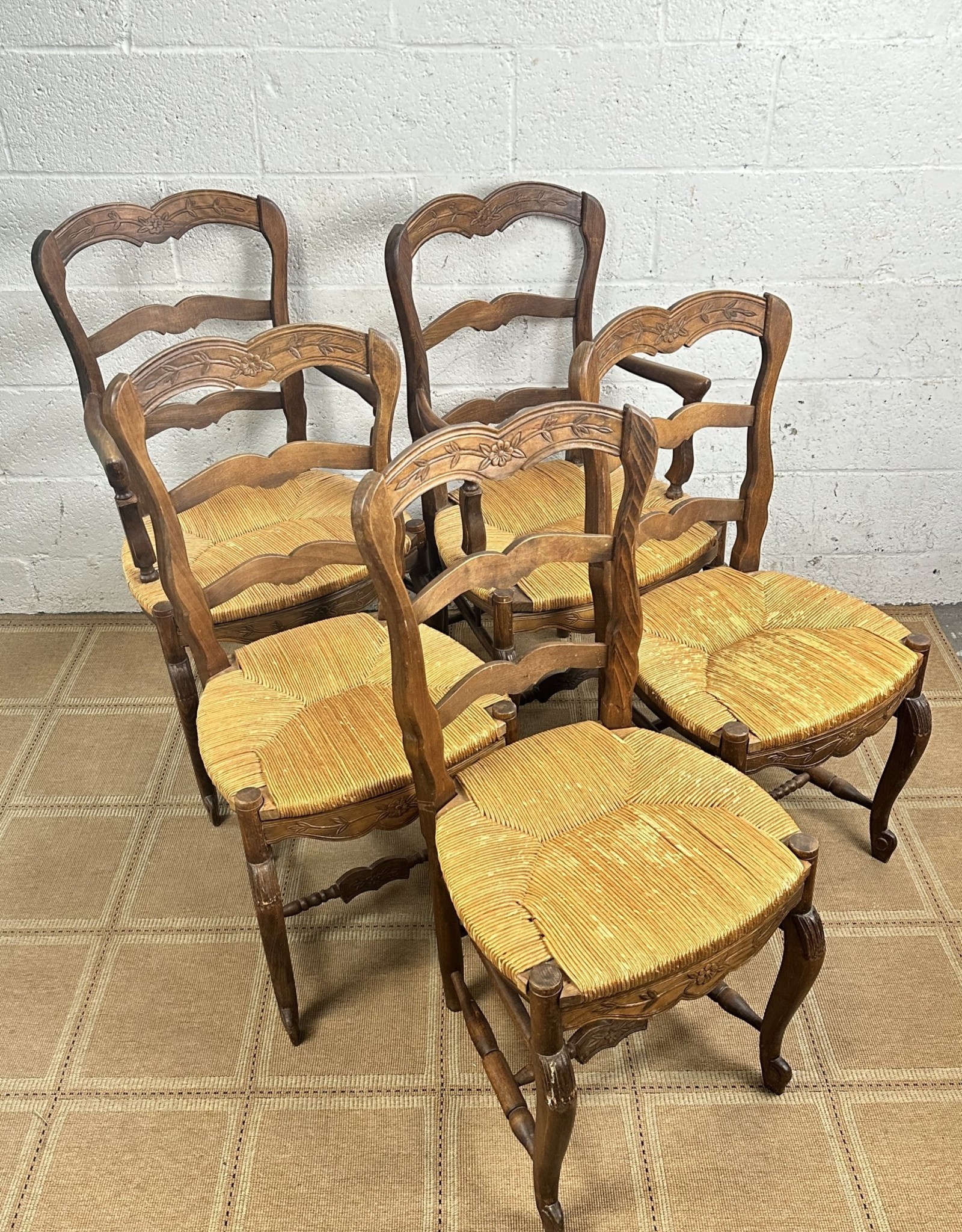 Vintage French Provincial Distressed Wood Ladder Back Dining Chair