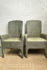 Green Woven Rattan Upholstered Armchair