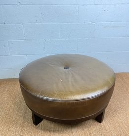 Crate & Barrel Round Chocolate Leather Ottoman