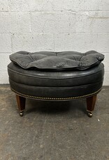 Vintage Style Black Leather  Tufted Ottoman Richmond Style