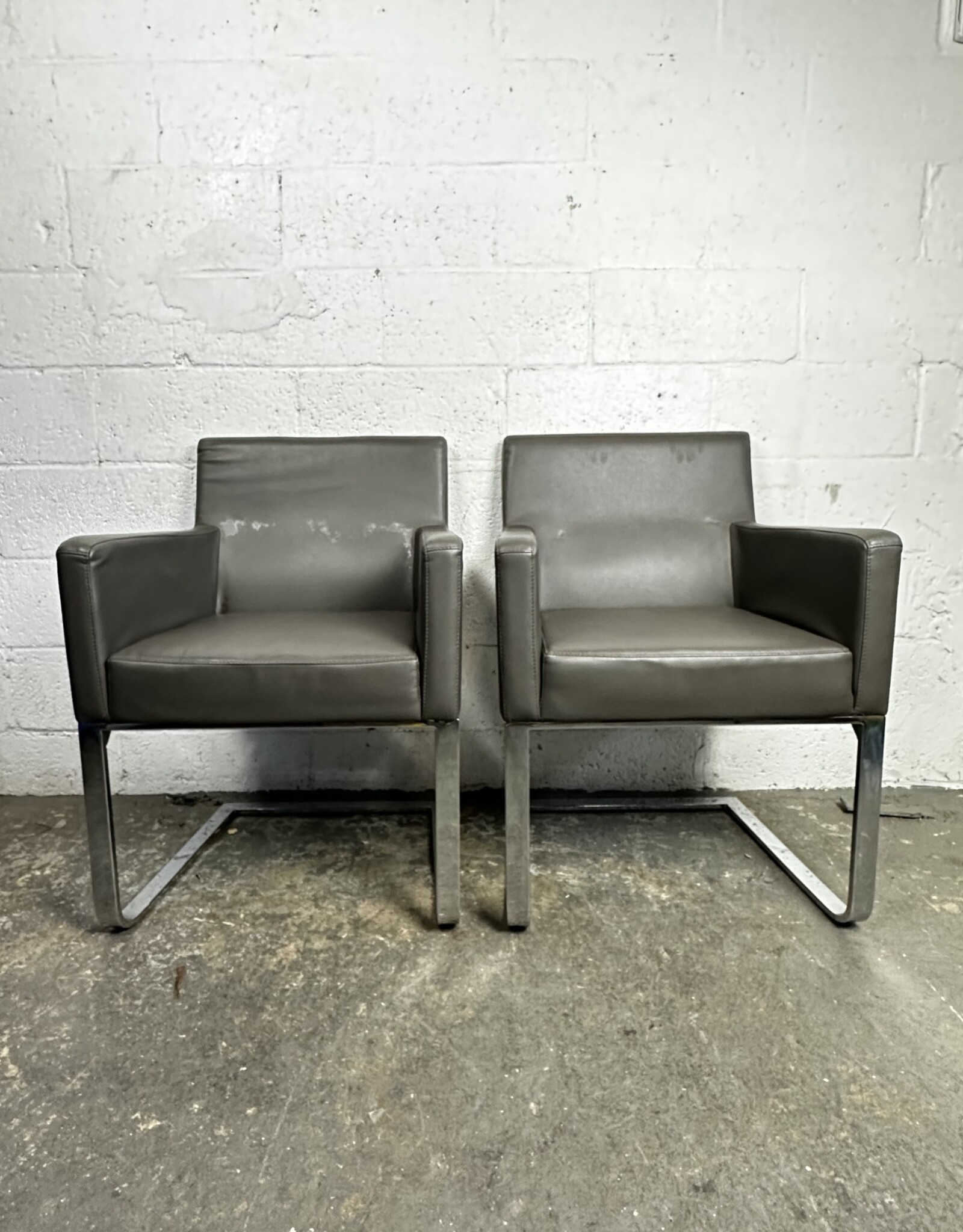 Ital Studio Design Grey Leather Lounge Chair With Steel Metal Legs