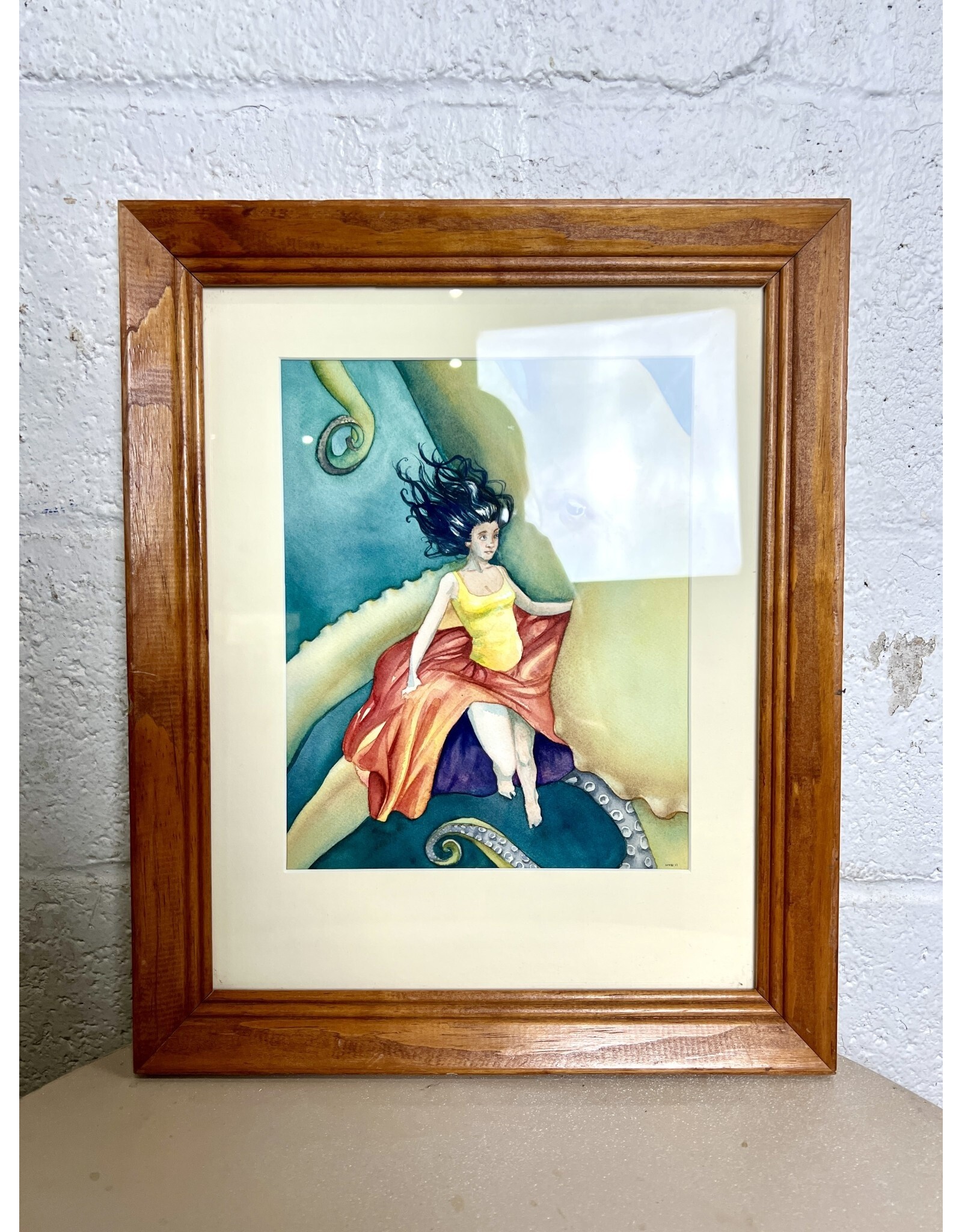 A Long Story, framed watercolor, sgnd HTELL
