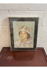 Woman In Hat Pastels on Paper Framed Signed BL