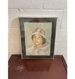 Woman In Hat Pastels on Paper Framed Signed BL