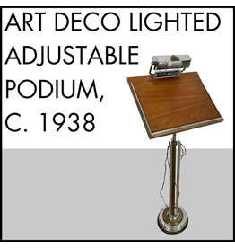 Art Deco Lighted Adjustable Chrome, Bronze & Hardwood Podium/Menu Stand. Circa 1938