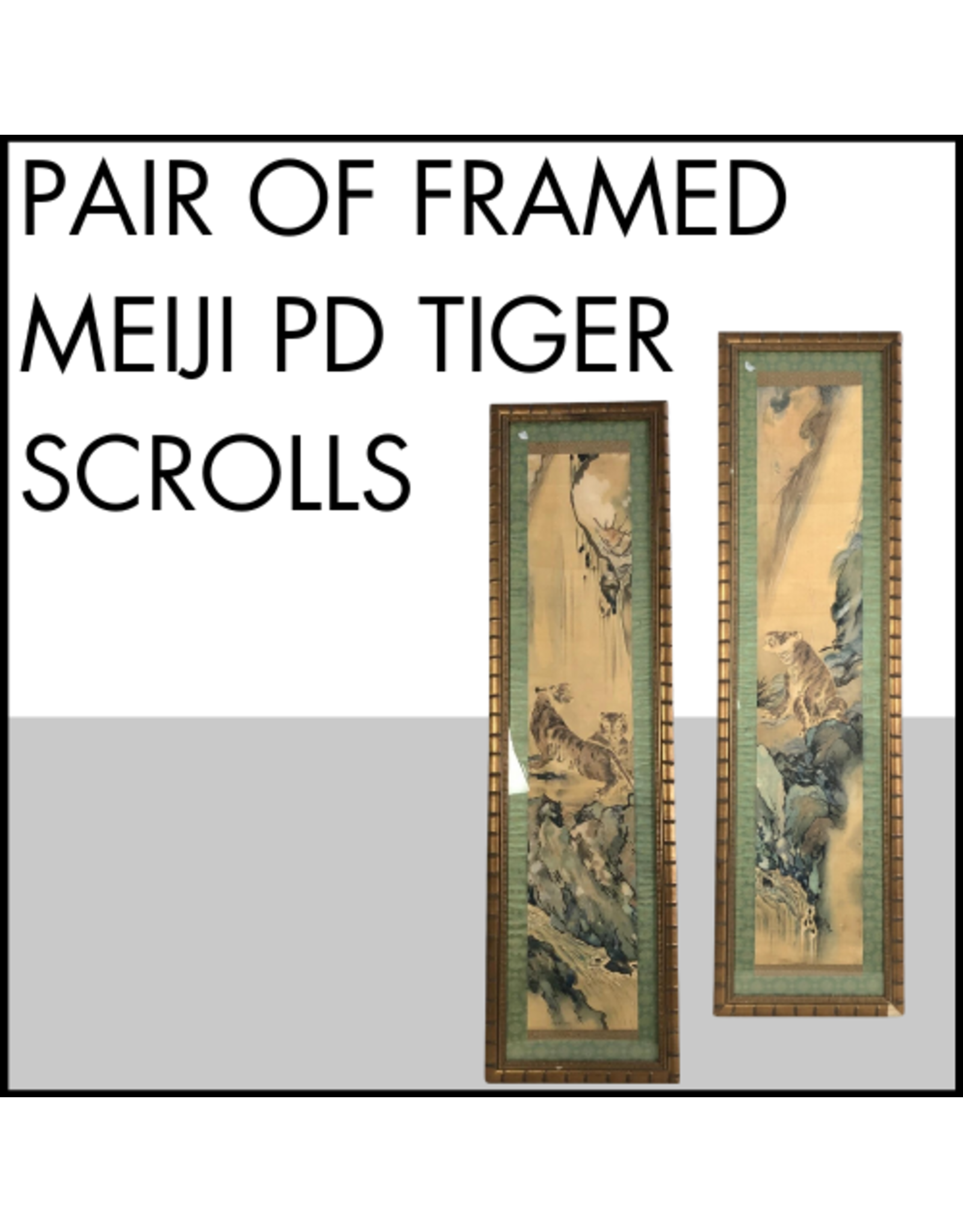 Meiji Period Scroll Fragment Tiger Diptyc