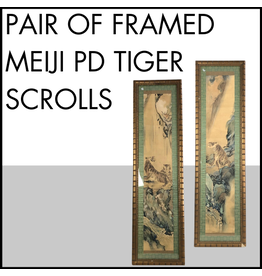 Meiji Period Scroll Fragment Tiger Diptyc