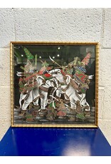 Elephant Battle, framed painting on silk