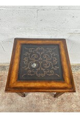 Artistica  Mahogany Style End Table  With Metal  Printed  Design Inlay