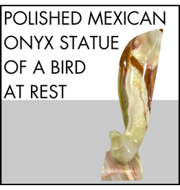 Polished Mexican Onyx Hand Carved Statue of a Bird at Rest on Small Base