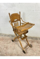 Vintage Antique Victorian Oak Wood Baby High Chair Stroller