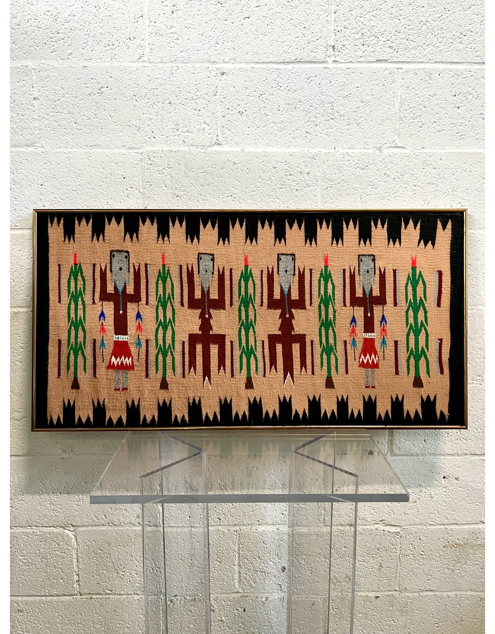 Framed Wool Yei Navajo Rug