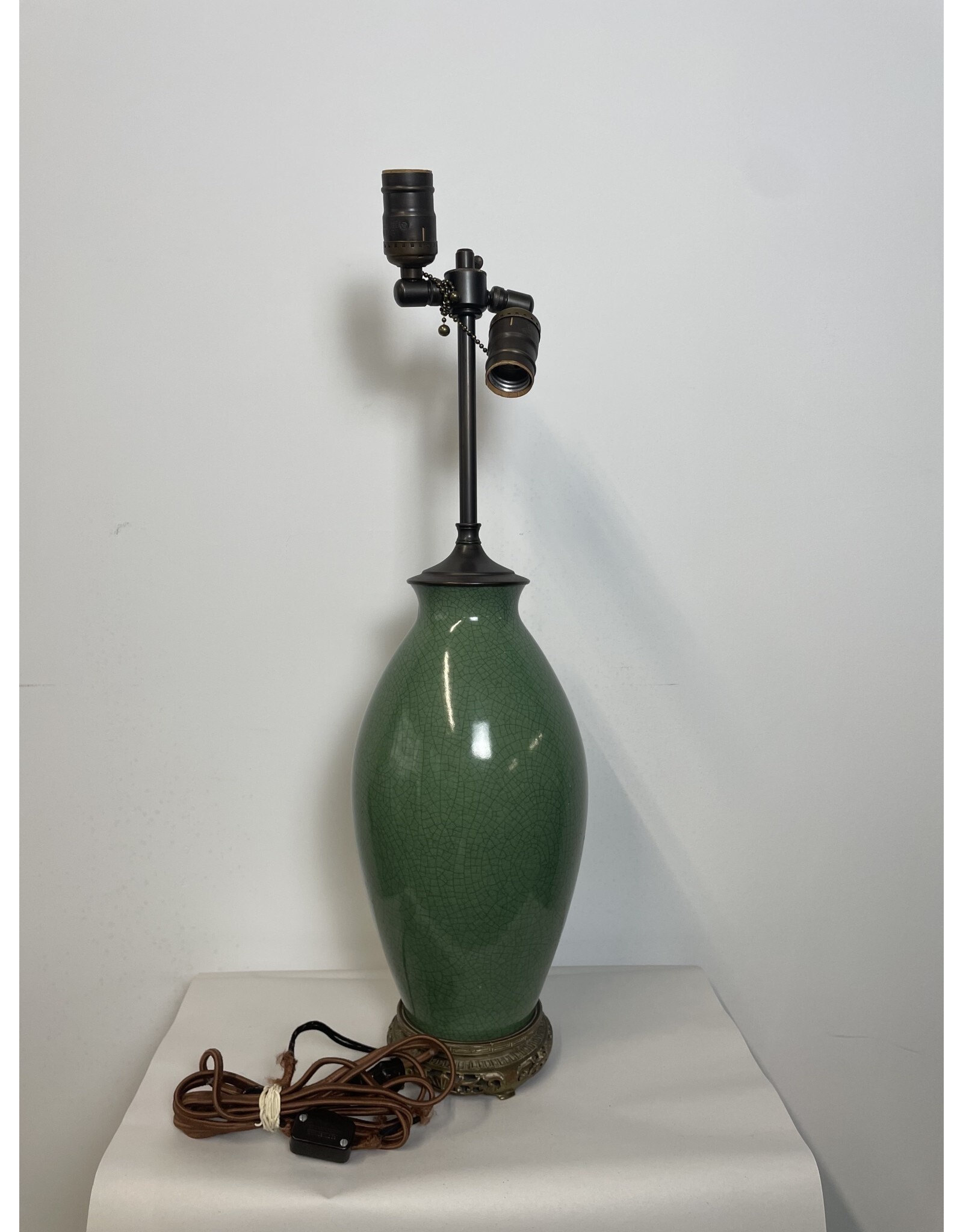 Mid Century Japanese Craquelure Celadon Table Lamp