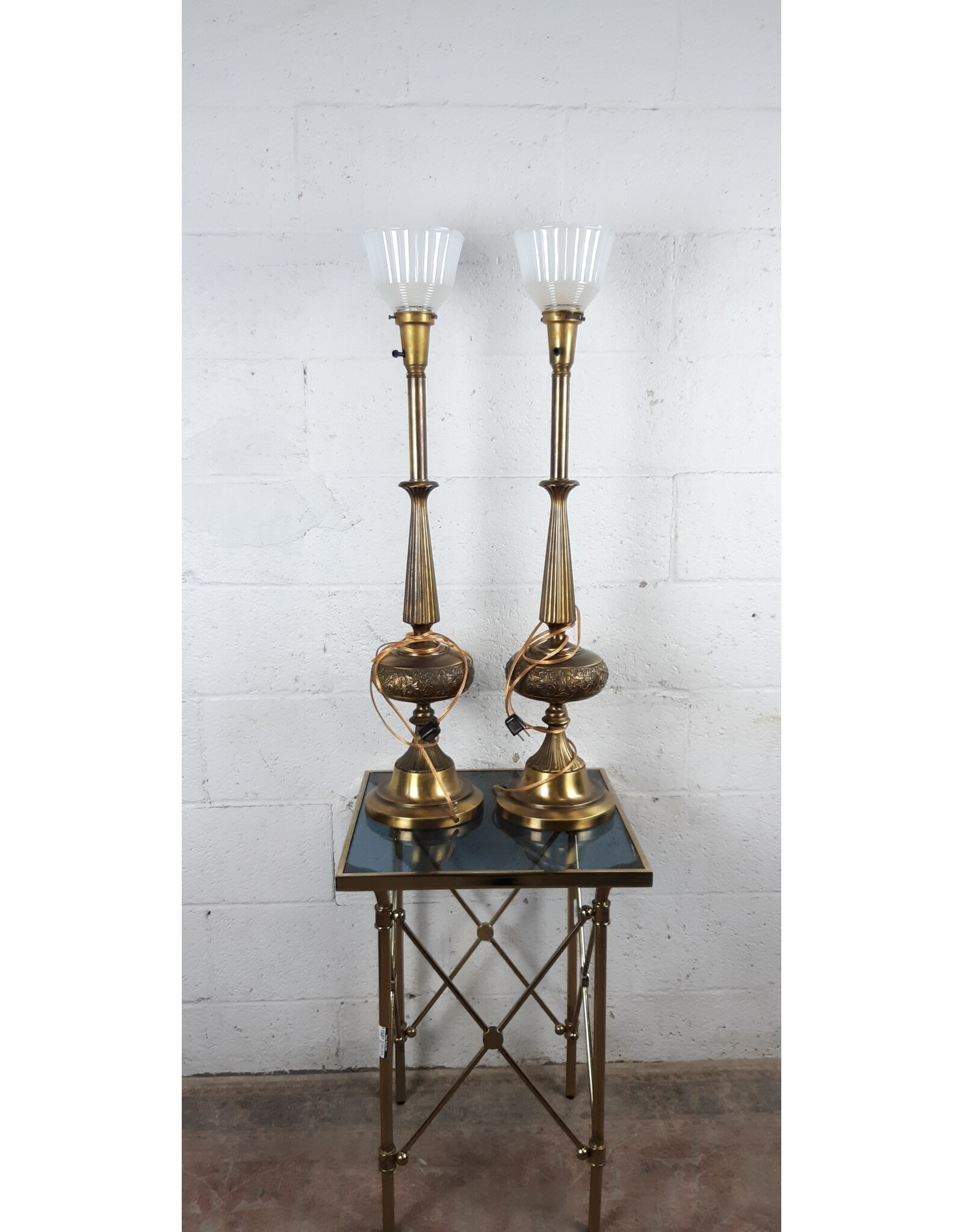 Vintage 1950"s Brushed Brass Style Table Lamp ($150 for pair)