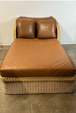 Wide Rattan Wicker Leather Chaise by Bielecky Brothers Inc.