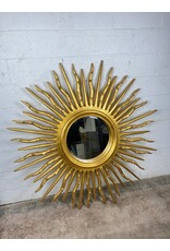French Mid-Century Style Gilt Sunburst Hanging Mirror