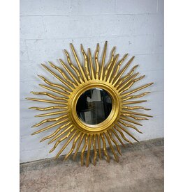 French Mid-Century Style Gilt Sunburst Hanging Mirror