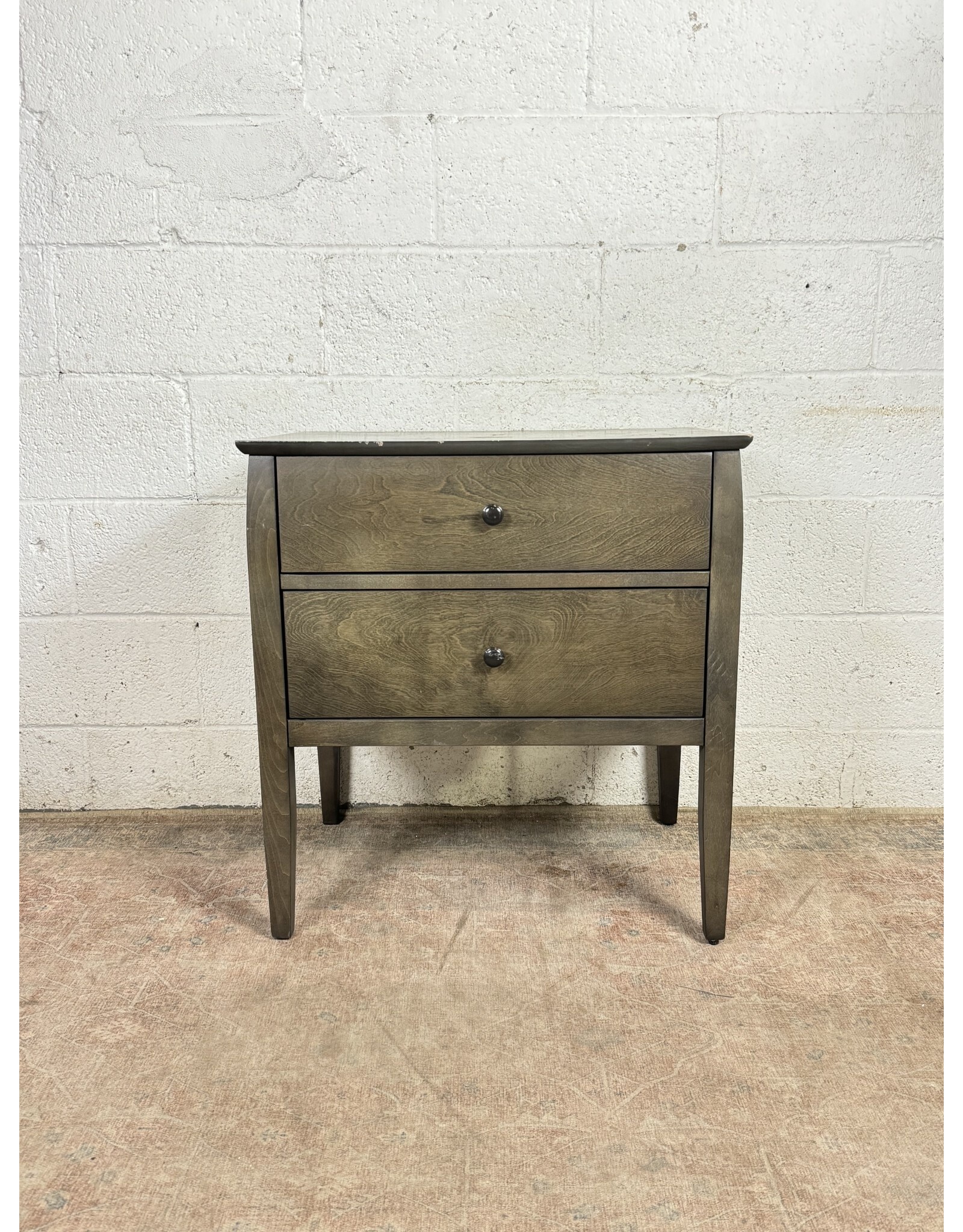 Grey Painted Nightstand With 2 Drawer Storage