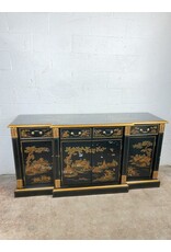 Hand Painted Black Lacquer Chinoiserie China Display/Storage Cabinet